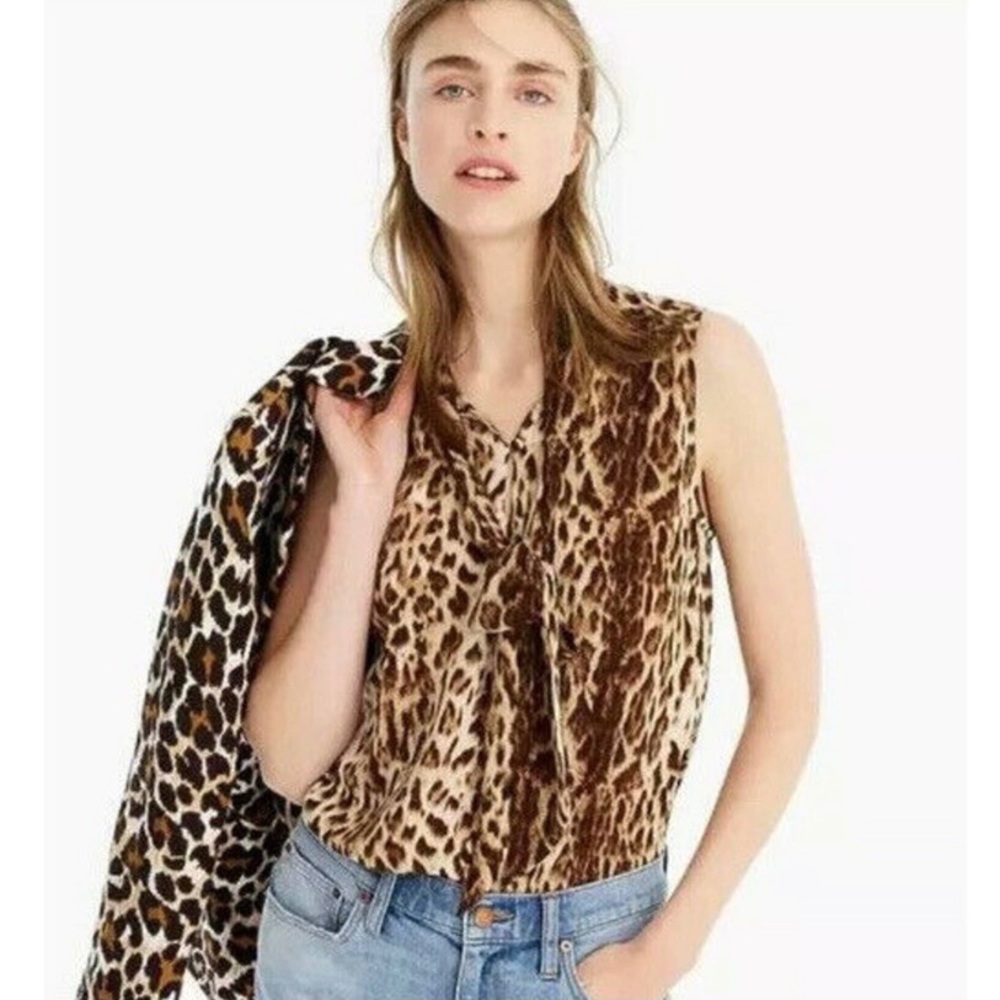 J.Crew Cheetah Tie-Neck Blouse